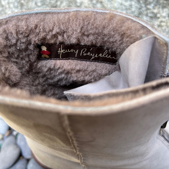 Henry Begeulin Suede Combat Boots with Shearling Shearling Lining & Front Zipper - Picture 4 of 8